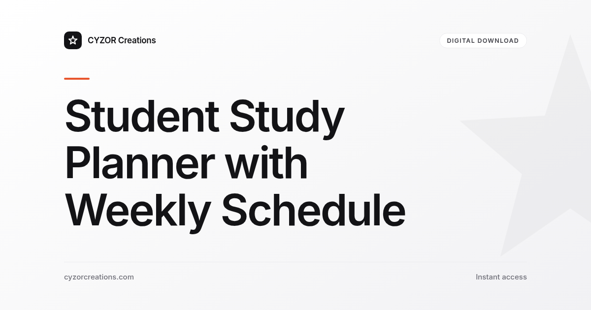 Student Study Planner with Weekly Schedule