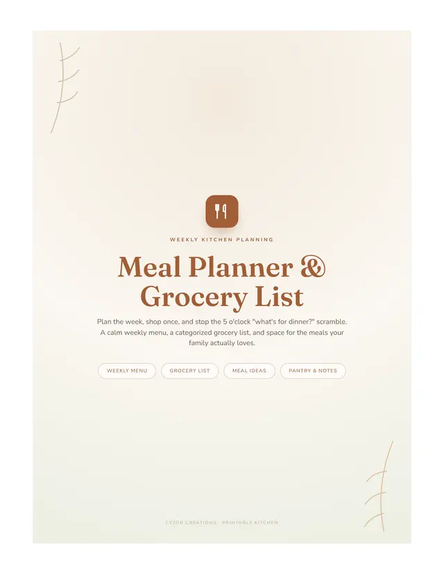 Meal Planner — Printable PDF (5 pages)