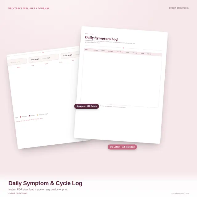 Daily Symptom & Cycle Log — Printable Wellness Journal