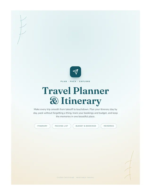 Travel Planner — Printable PDF (5 pages)