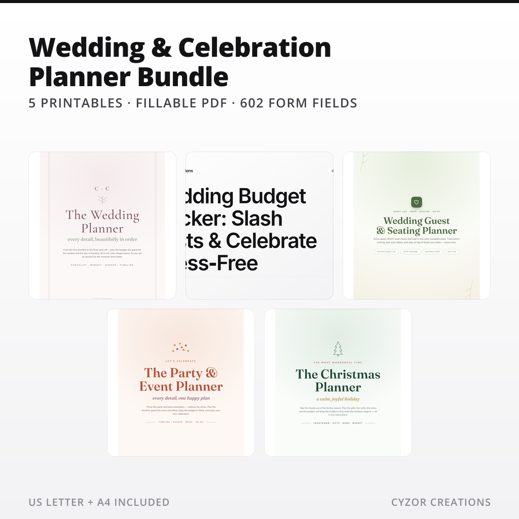 Wedding & Celebration Printable Planner Bundle