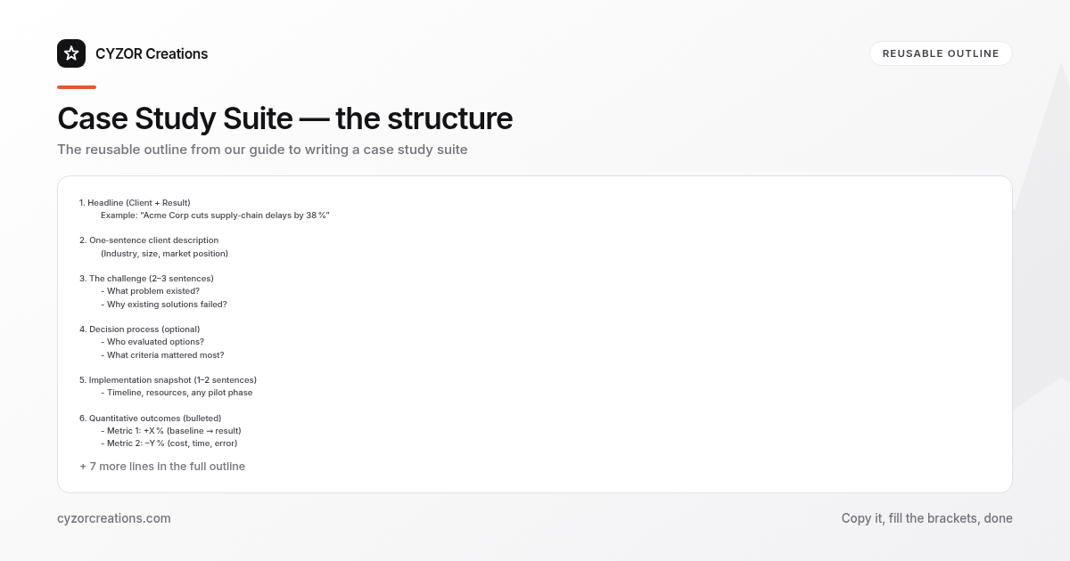 Reusable outline for writing a case study suite, section by section