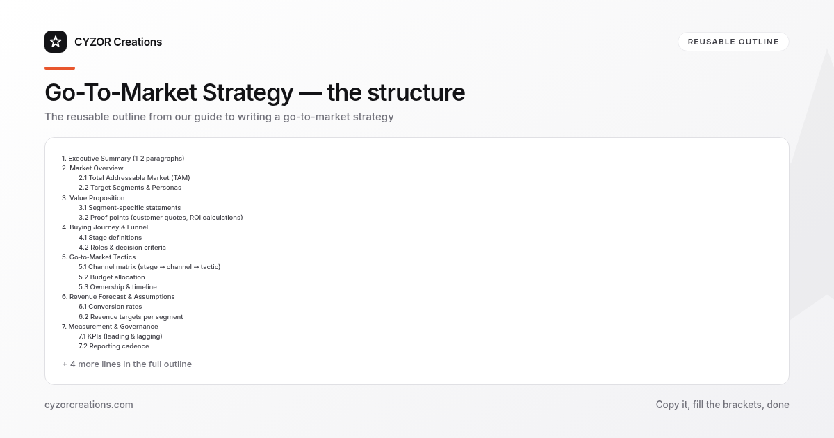 Reusable outline for writing a go-to-market strategy, section by section